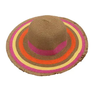 Pălărie plajă damă bej cerculețe multicolore - 