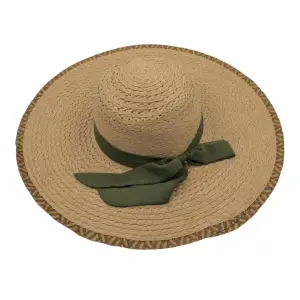 Pălărie plajă damă bej cu fundă verde - 