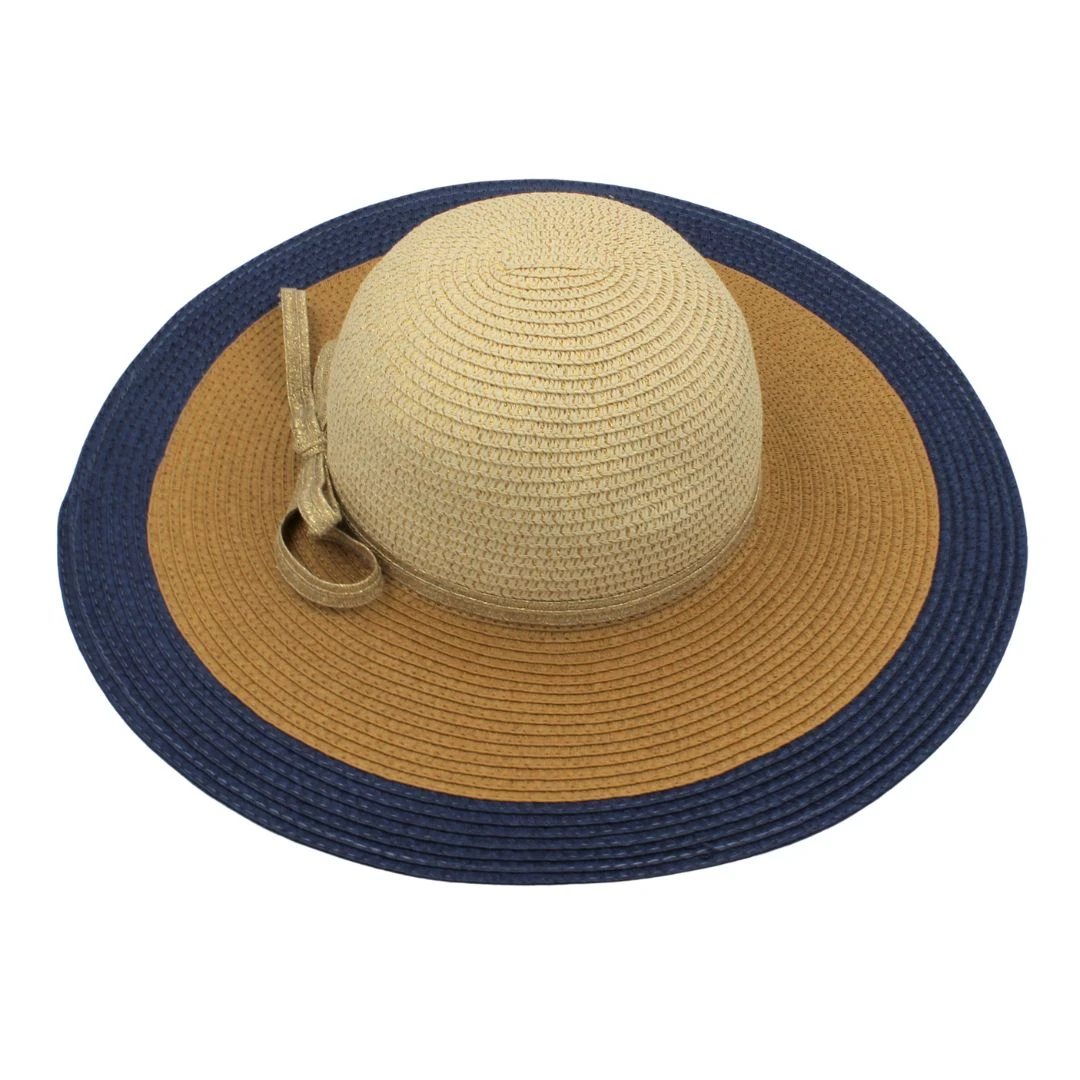 Pălărie plajă damă bej cu albastru - 