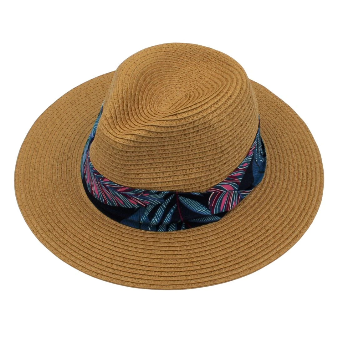 Pălărie plajă damă maro bandă tropicală - 
