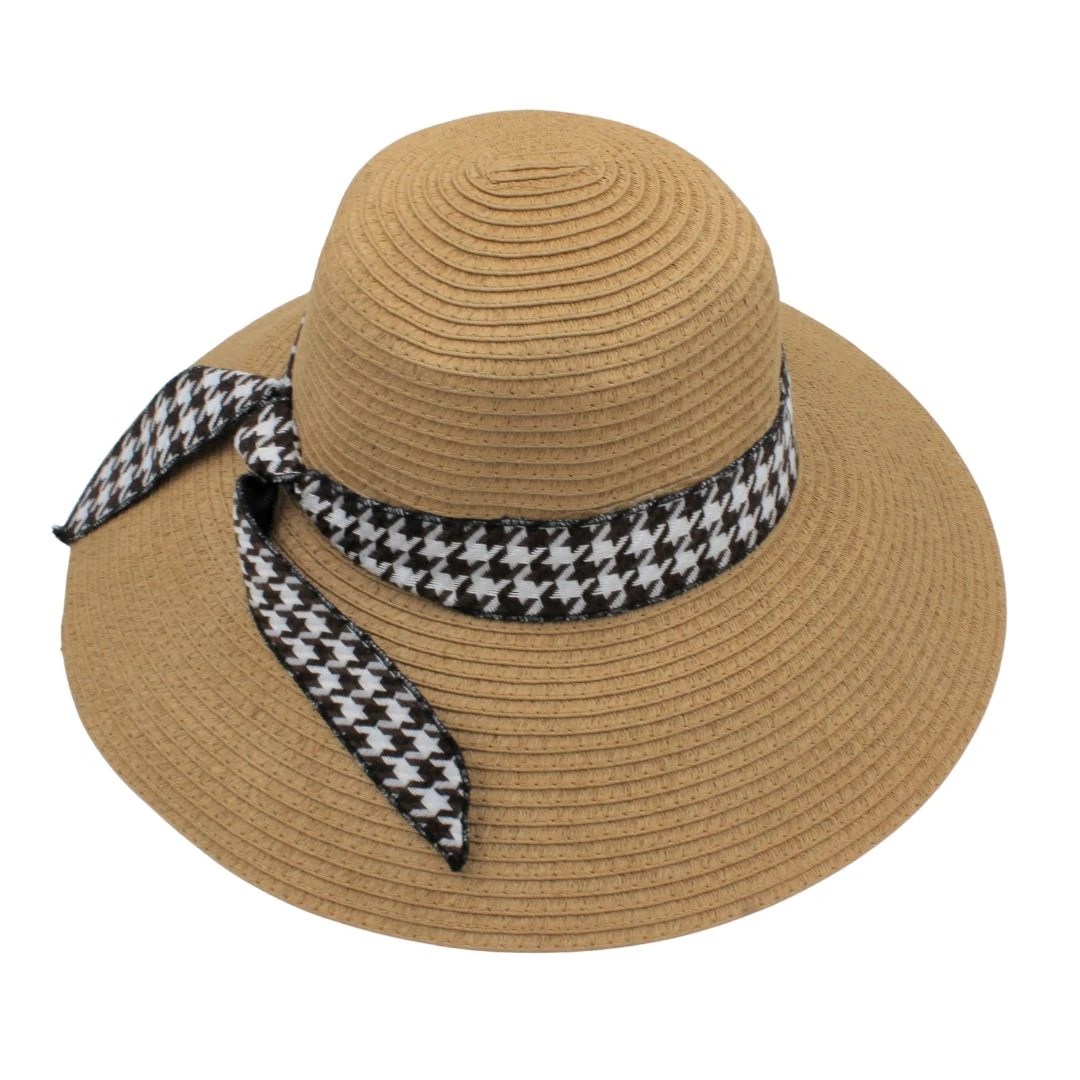 Pălărie plajă damă maro fundă albă - 
