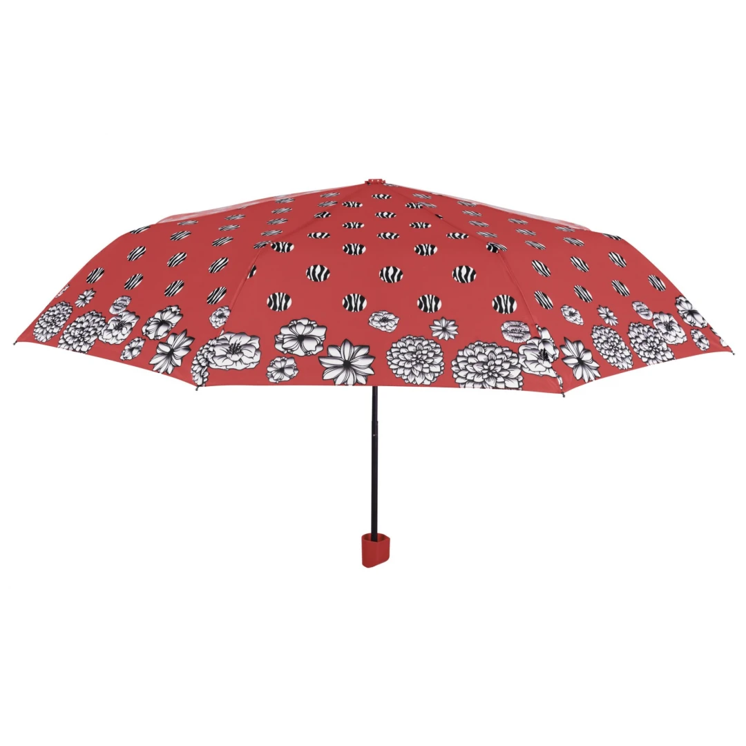 Umbrelă damă MINI manuală Perletti flori buline roșu - 