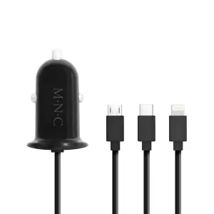MNC - Adaptor 3 in 1 pentru bricheta auto + USB - negru - 