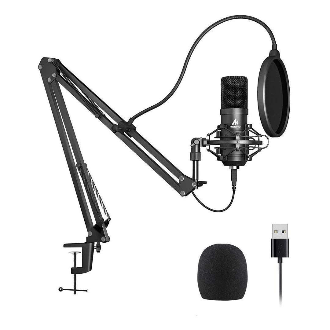 Microfon Profesional Maono pentru studio Condenser BM800 cu stand metalic pentru Podcast, Streaming, Gaming, Karaoke - 