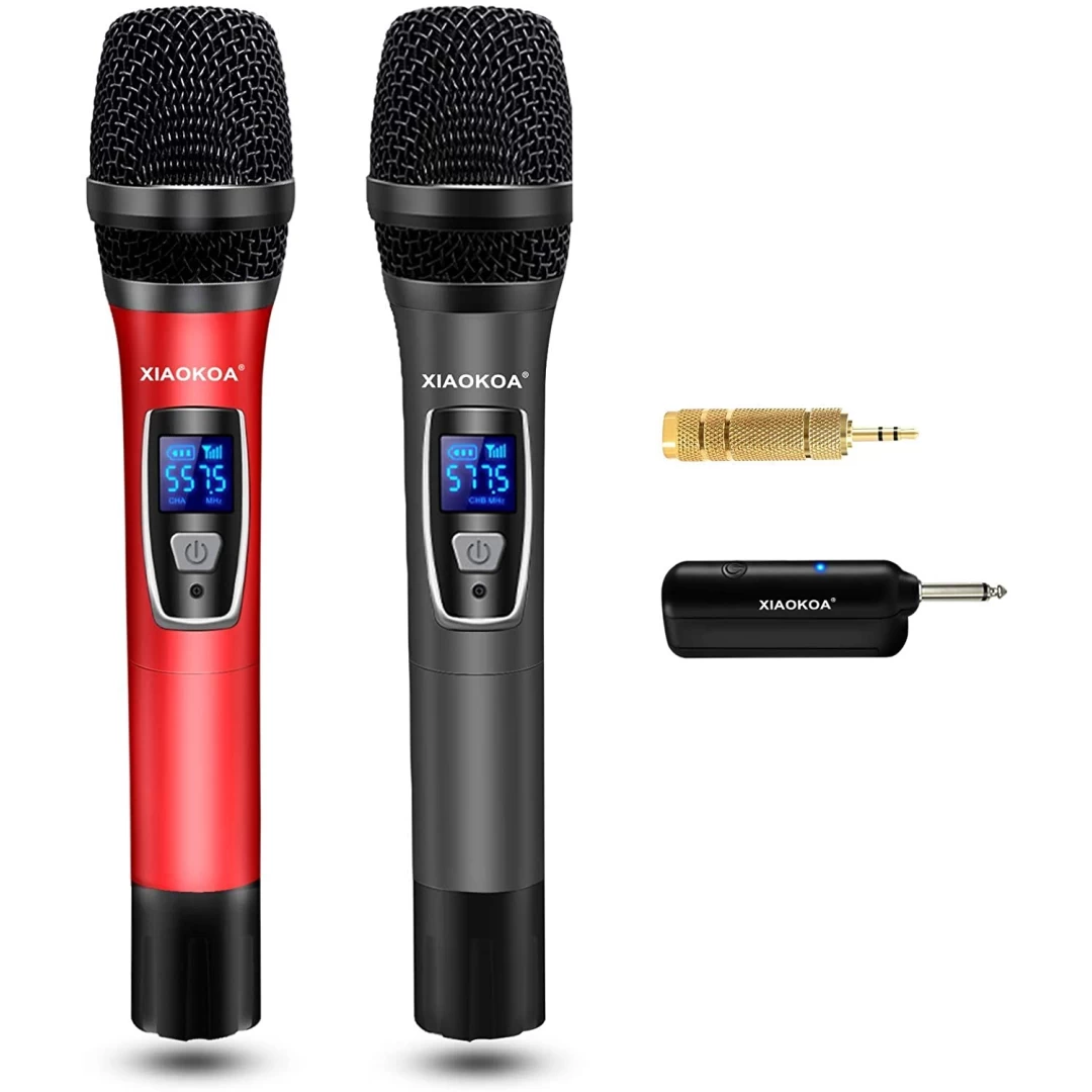 Set 2 microfoane profesionale Xiaokoa omnidirectionale wireless, pentru Karaoke, prezentari, raza actiune 80 m, negru - 