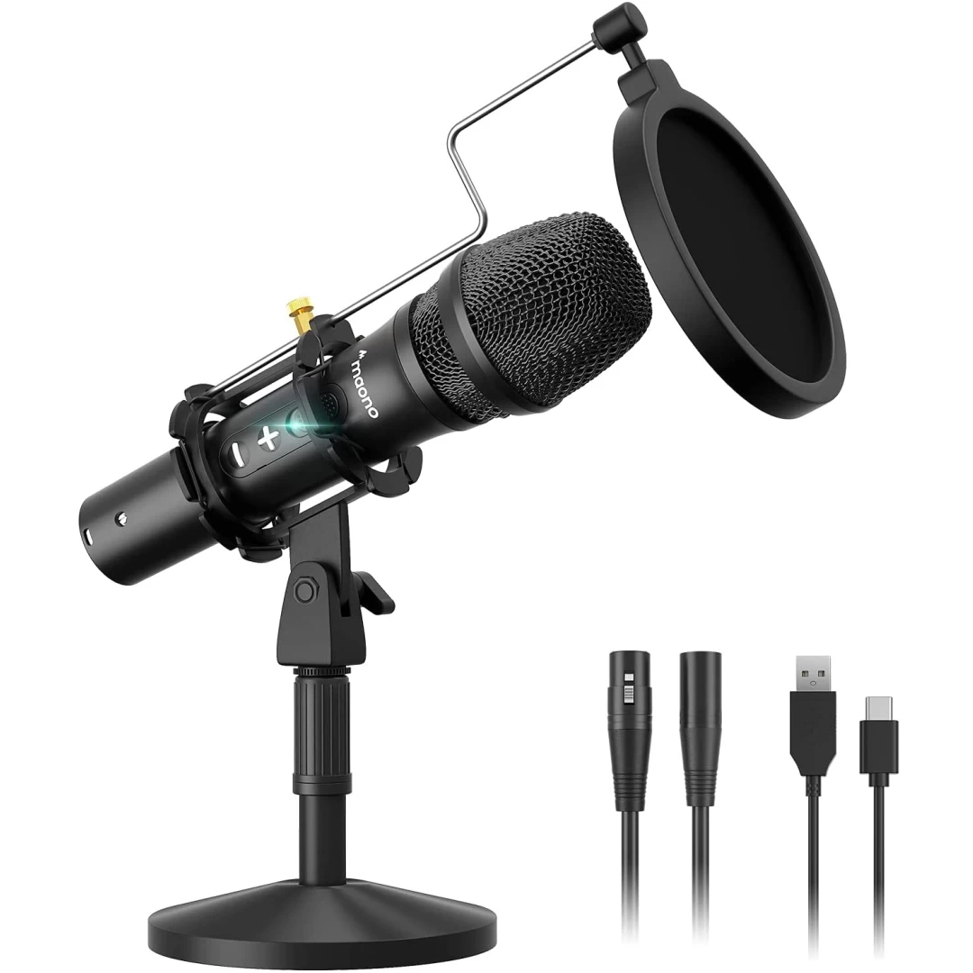 Microfon profesional dinamic Maono HD300T, latenta zero, monitorizare vocala si control volum, conectare XLR sau USB - 