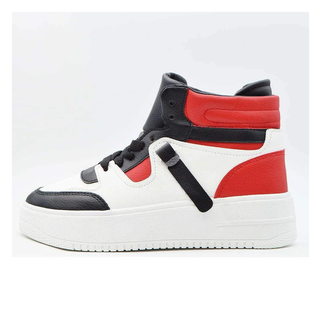 Sneakers Dama MBrands cu talpa flexibila, Hi Top, culoare alb negru rosu 22D01 - 37 - 