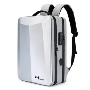 Rucsac MBrands 8009, port USB, buzunar laptop 15.6, impermeabil, hard shell, lacat TSA - Alb - 