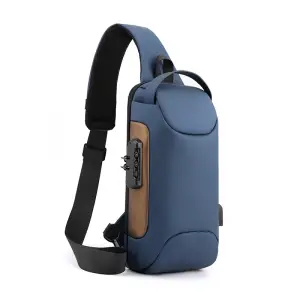 Geanta umar Smart MBrands cu cablu USB, impermeabila , lacat TSA antifurt 33x17x9 cm - Albastru - 