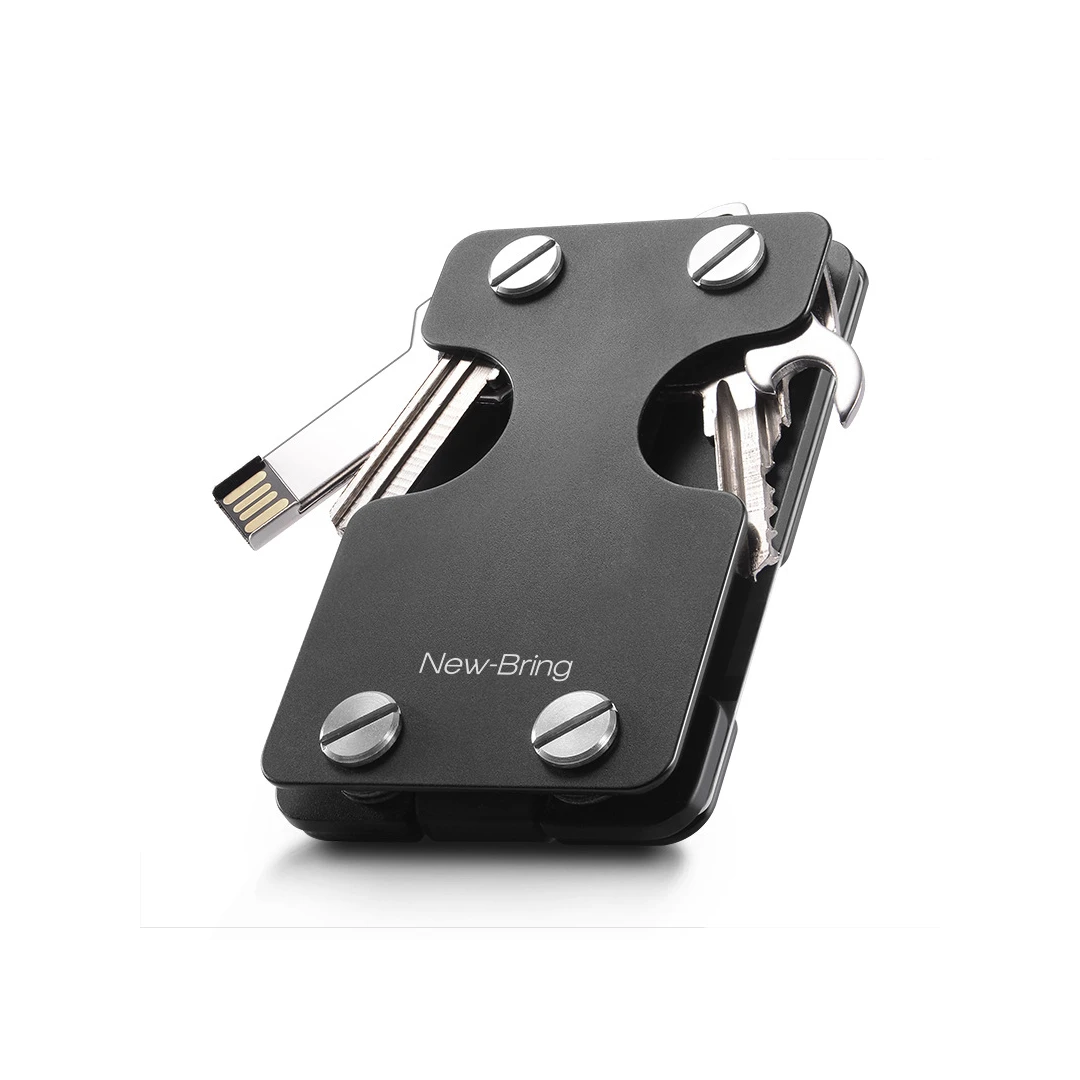 Portofel metalic minimalist pentru chei, carduri si bancnote, protectie RFID, negru - 