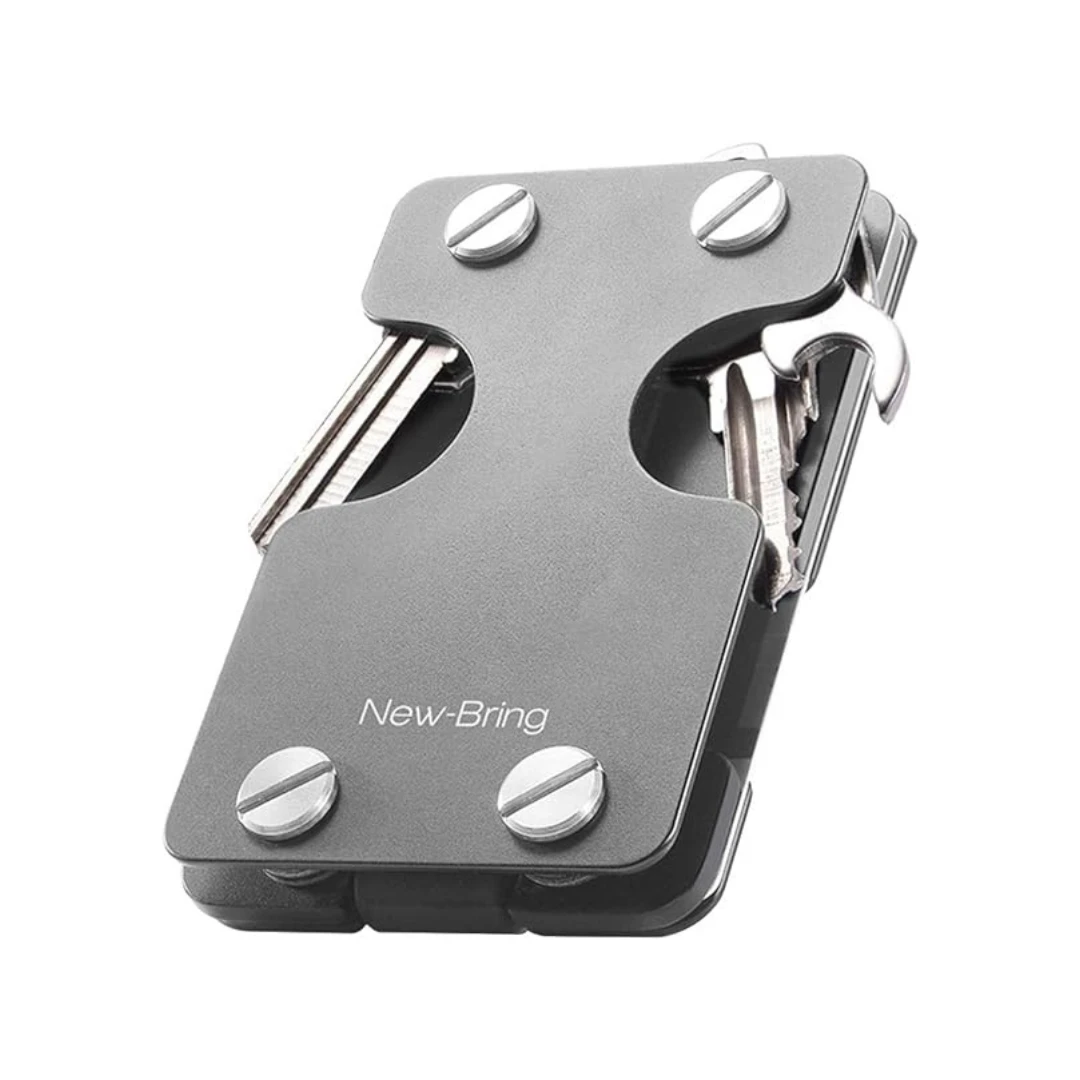 Portofel metalic minimalist pentru chei, carduri si bancnote, protectie RFID, gri - 