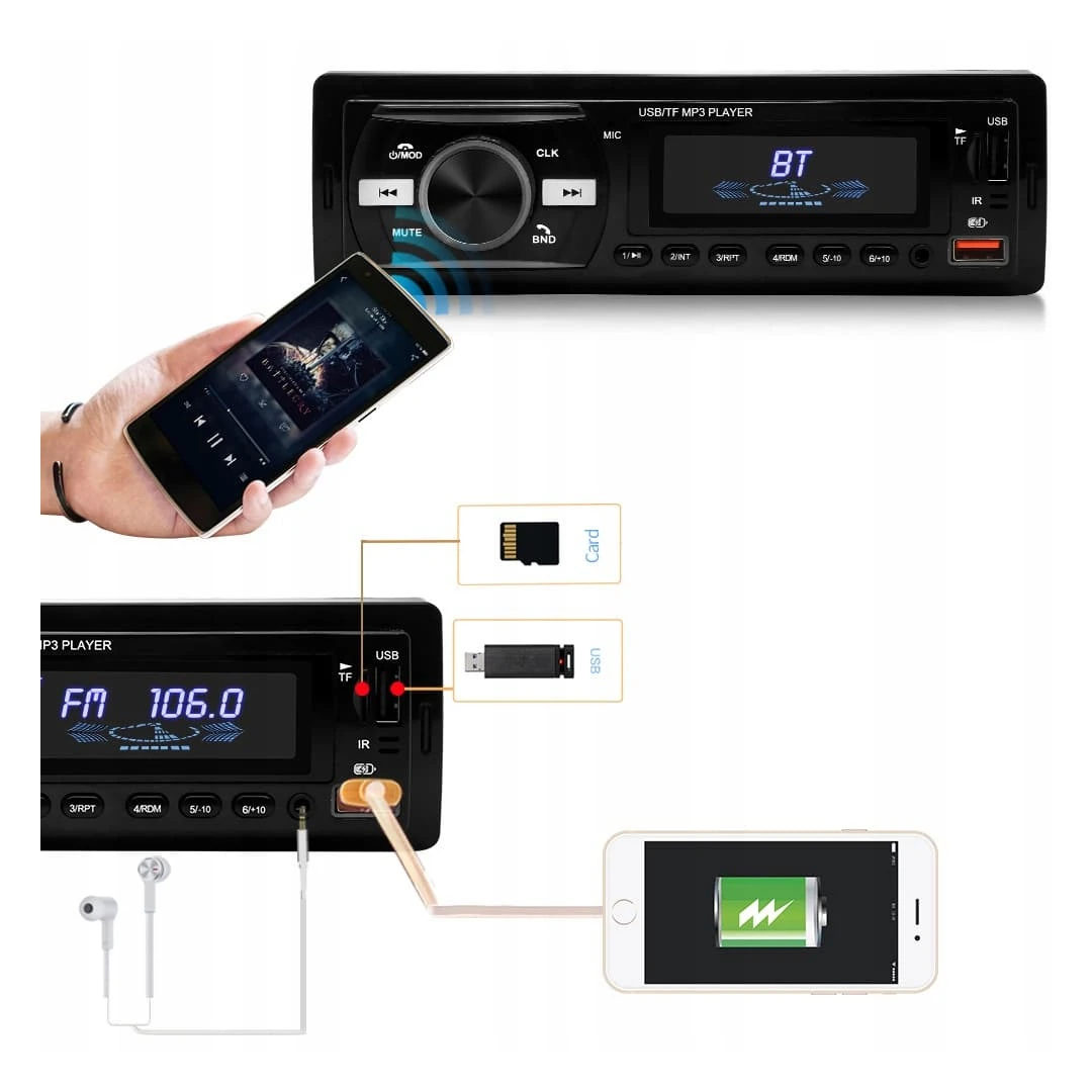 Player Auto dimensiune 1DIN, 4 x 50W, model AW1003, cu Bluetooth, Radio, MP3, - 