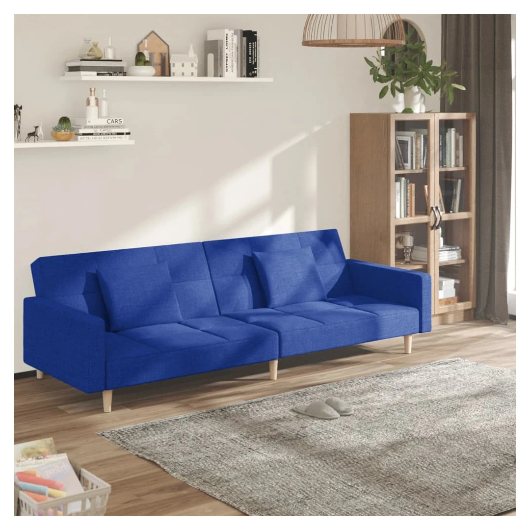 Canapea extensibilă cu 2 locuri, 2 perne, albastru, textil - Această canapea extensibilă este o soluție perfectă pentru a găzdui oaspeții peste noapte, oferind în același timp un spațiu confortabil de relaxare î...