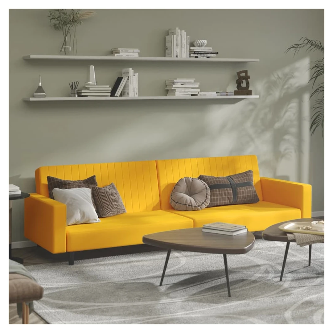 Canapea extensibilă cu 2 locuri, galben, catifea - Această canapea extensibilă este o soluție perfectă pentru a găzdui oaspeții peste noapte, oferind în același timp un spațiu confortabil de relaxare î...