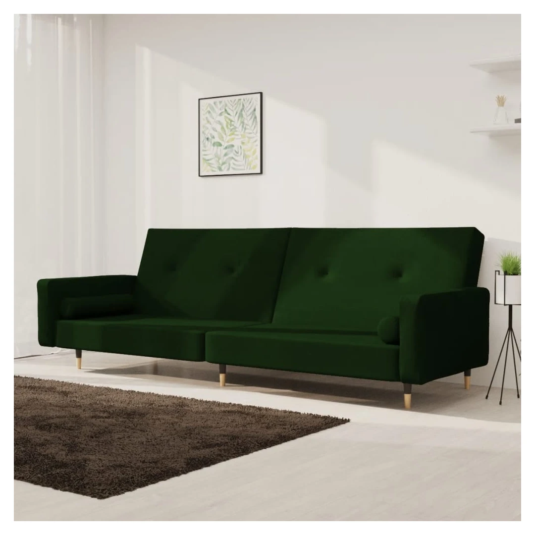 Canapea extensibilă cu 2 locuri, 2 perne, verde închis catifea - Această canapea extensibilă este o soluție perfectă pentru a găzdui oaspeții peste noapte, oferind în același timp un spațiu confortabil de relaxare î...