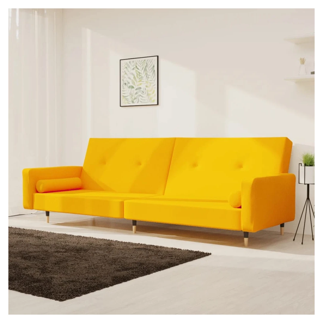 Canapea extensibilă cu 2 locuri, 2 perne, galben, catifea - Această canapea extensibilă este o soluție perfectă pentru a găzdui oaspeții peste noapte, oferind în același timp un spațiu confortabil de relaxare î...