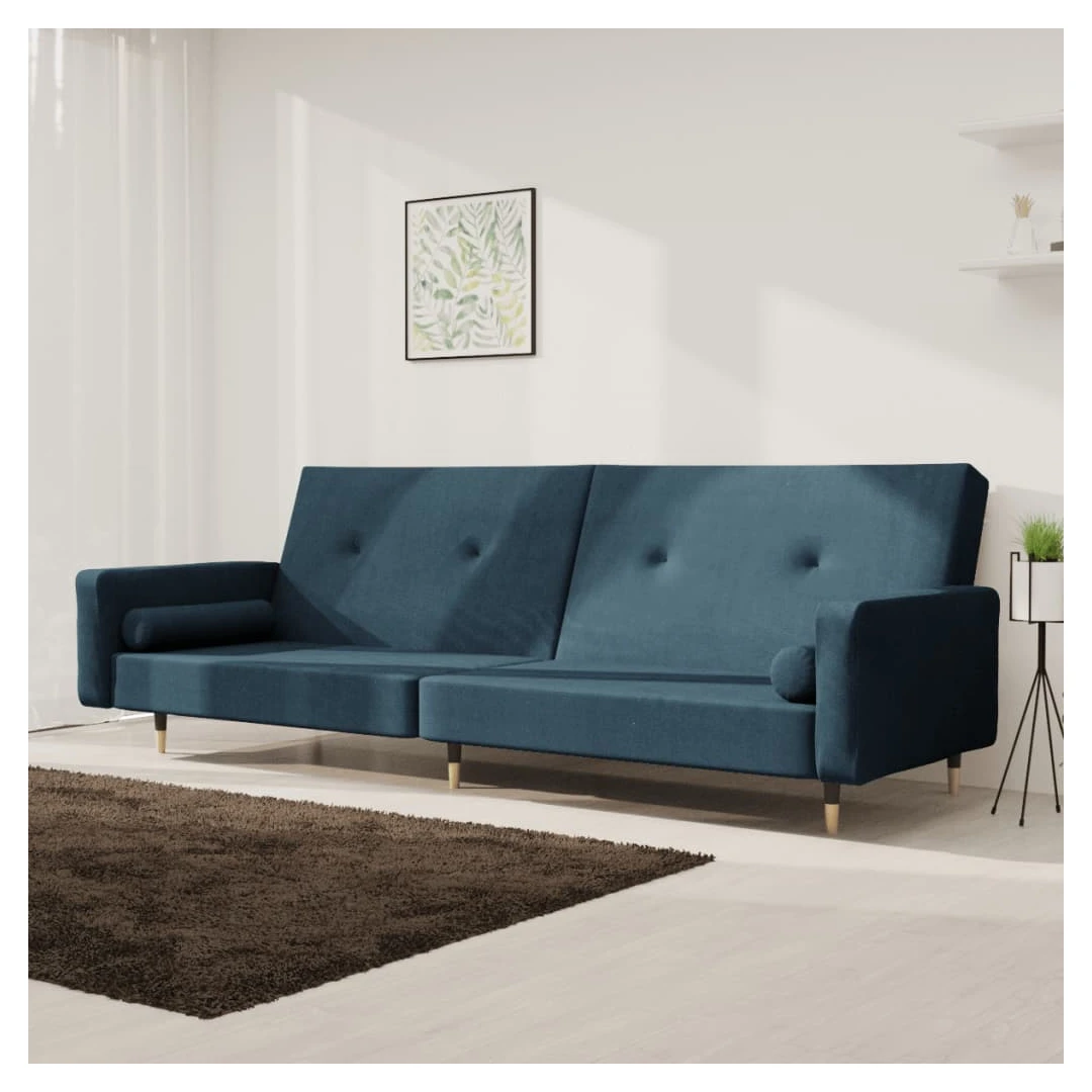Canapea extensibilă cu 2 locuri, 2 perne, albastru, catifea - Această canapea extensibilă este o soluție perfectă pentru a găzdui oaspeții peste noapte, oferind în același timp un spațiu confortabil de relaxare î...