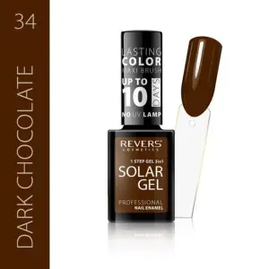 Lac de unghii Solar Gel, Revers, 12 ml, maro, nr 34, dark chocolate - 