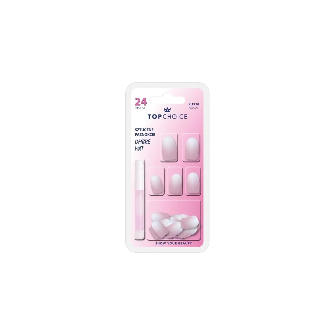 Set 24 unghii artificiale mate cu adeziv Ombre Pink Top Choice 78217 - 