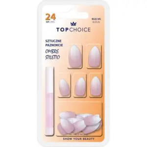 Set 24 unghii artificiale si adeziv  Ombre Stiletto Top Choice Pink Almond 78170 - 