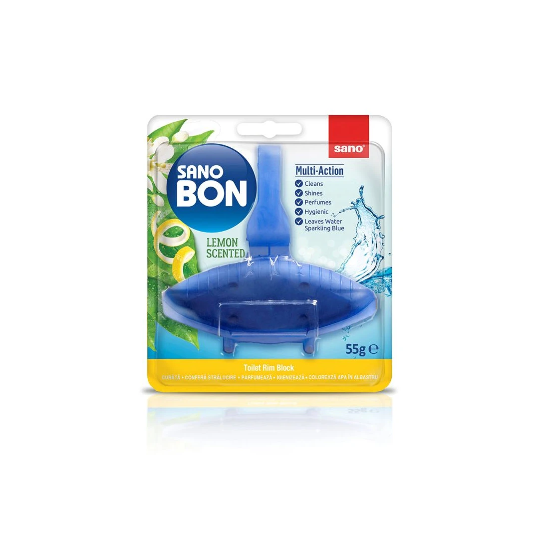 Odorizant solid Sano pentru vasul toaletei, Bon Blue Lemon, 55g - 