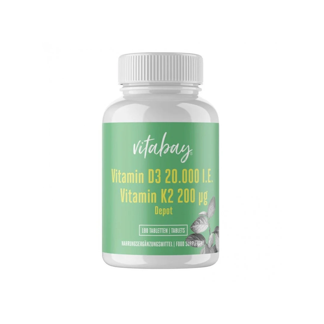 Vitamina D3 20,000 IU + K2 (MK7) 200mcg 180 Tablete, Vitabay - 