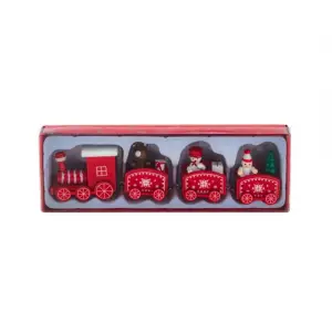 Tren ornamental, confectionat din lemn, cu diferite figurine, 20 cm, Rosu - 