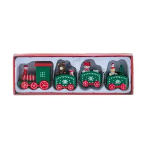 Tren ornamental, confectionat din lemn, cu diferite figurine, 20 cm, Verde - 