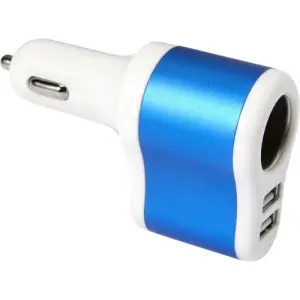 Incarcator auto universal, 5v cu doua mufe USB si o priza auto, Albastru - 
