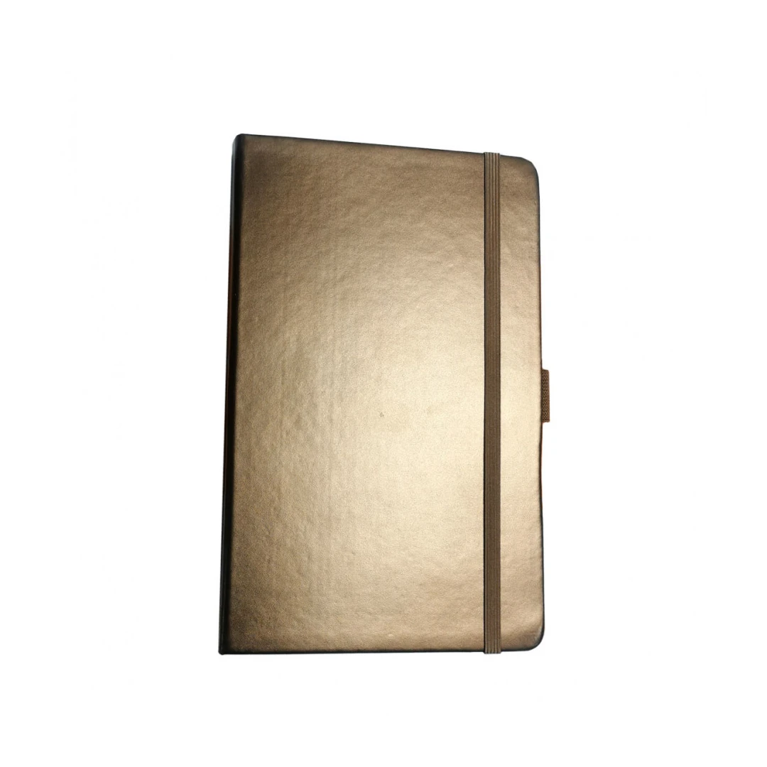 Agenda A5 cu elastic si suport pentru pix, JournalBooks Gold, 96 file, dictando, Maro - 