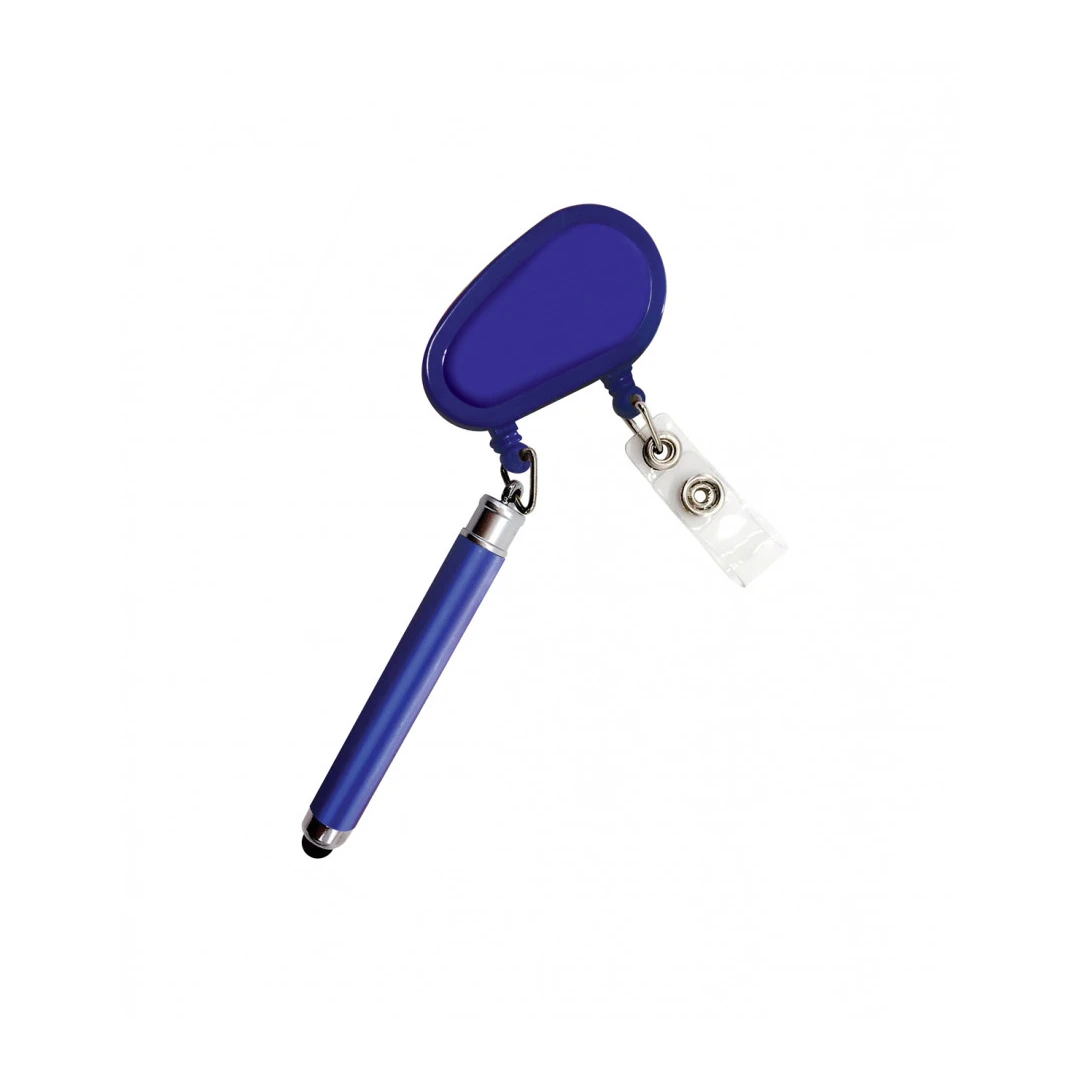 Suport retractabil pentru ecuson prevazut cu stylus pen si pix, Albastru - 