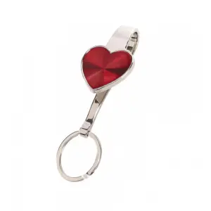 Breloc metalic pentru chei, sistem de agatat la poseta, inimioara rosie, 110 mm, Argintiu - 