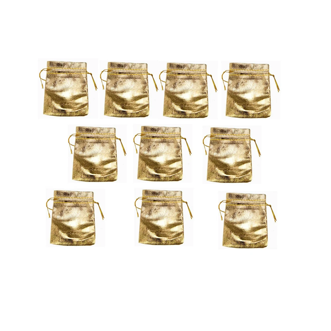 Set 10 Bucati, Pungi tip saculet pentru bijuterii, 95x70mm, Aurii - 
