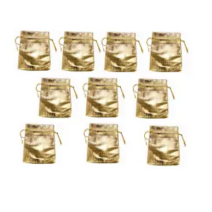 Set 10 Bucati, Pungi tip saculet pentru bijuterii, 95x70mm, Aurii - 
