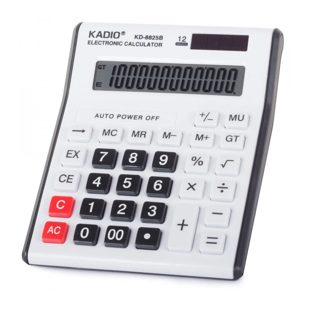 Calculator de birou, taste mari 8x8mm, afisaj cu 12 cifre, incarcare solara, Alb - 