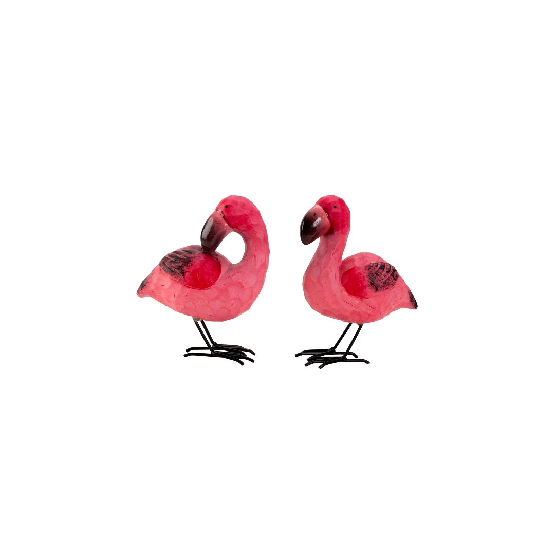Set 2 bucati, decoratiuni de gradina tip Flamingo, ceramica, 17x13cm, Roz - 