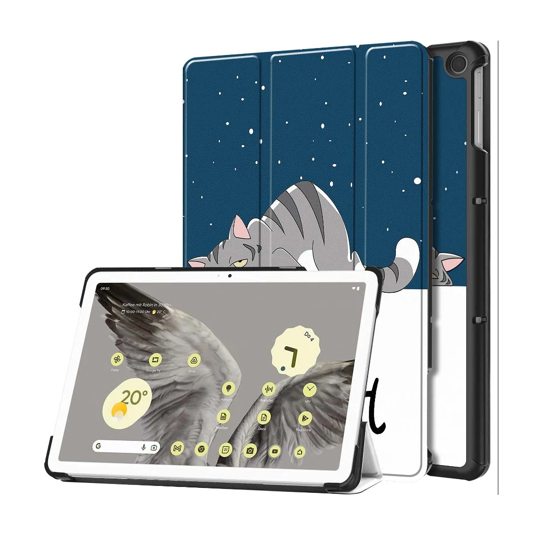 Husa Smart Cover tableta, pentru Pixel Tablet 11 inch 2023, good night cat, albastru inchis - 