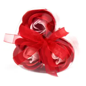 Cutie cu 3 trandafiri din sapun si fundita pentru cadou Martisor si Sf. Valentin, Rosu - 