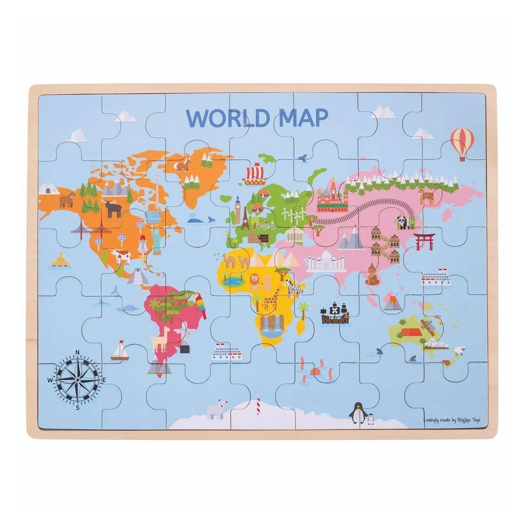 Puzzle din lemn - Harta lumii (35 piese) - 