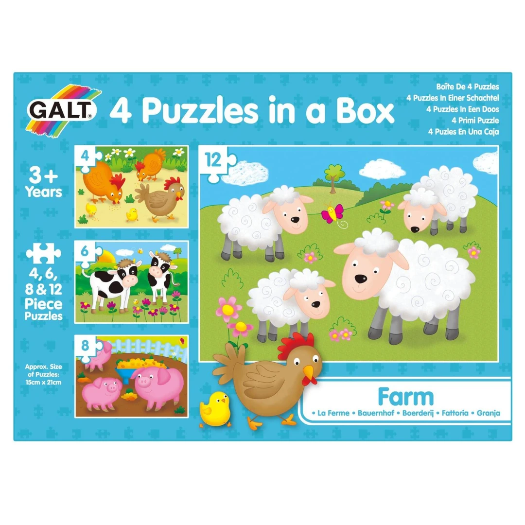 Set 4 puzzle-uri Animale de la ferma (4, 6, 8, 12 piese) - 