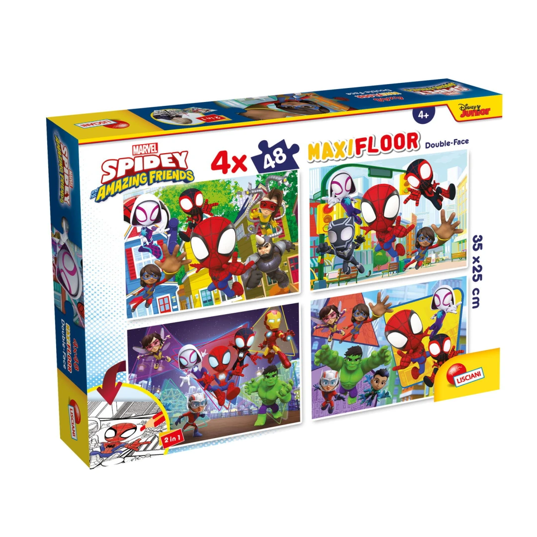 Puzzle de colorat maxi - Paienjenelul Marvel si prietenii lui uimitori (4 x 48 de piese) - 