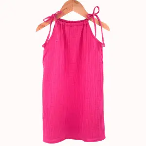 Rochie de vara cu snur pentru fetite, din muselina, Pink Pop 12-18 luni - 