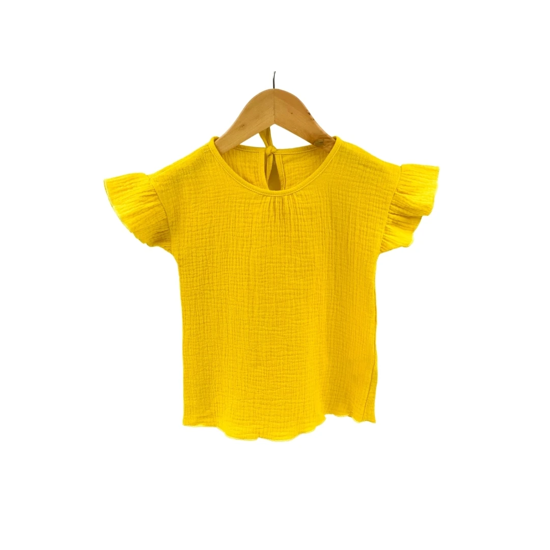 Tricou cu volanase la maneci pentru copii, din muselina, Lemonade 12-18 luni - 