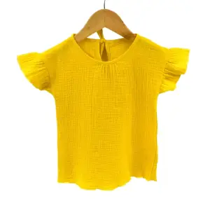 Tricou cu volanase la maneci pentru copii, din muselina, Lemonade 12-18 luni - 