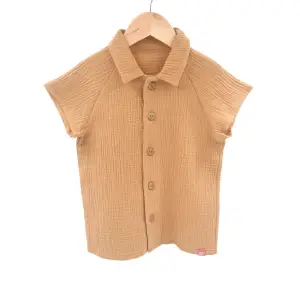 Camasa cu nasturi de vara pentru copii, din muselina, Biscuit 98-104 cm (3-4 ani) - 