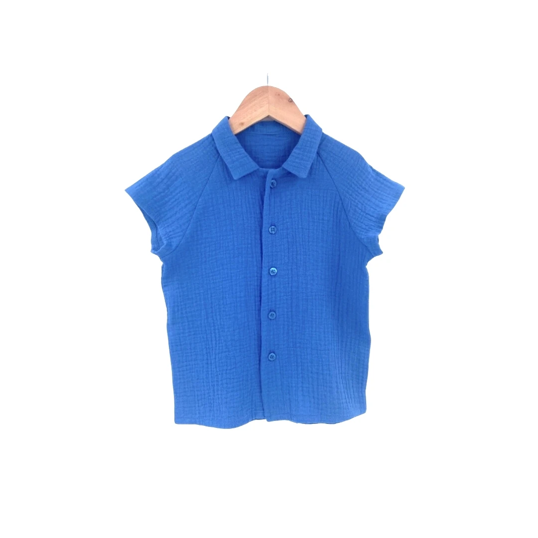 Camasa cu nasturi de vara pentru copii, din muselina, Deep Blue 98-104 cm (3-4 ani) - 