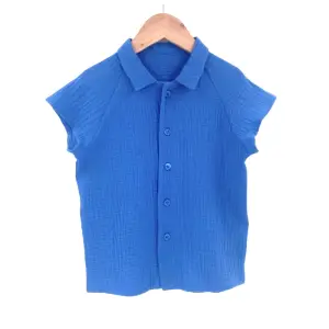 Camasa cu nasturi de vara pentru copii, din muselina, Deep Blue 98-104 cm (3-4 ani) - 