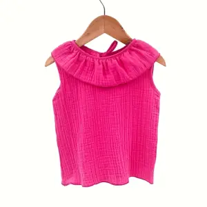 Tricou cu volanase pentru copii, din muselina, Pink Pop 12-18 luni - 