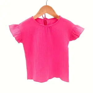 Tricou cu volanase la maneci pentru copii, din muselina, Pink Pop 12-18 luni - 