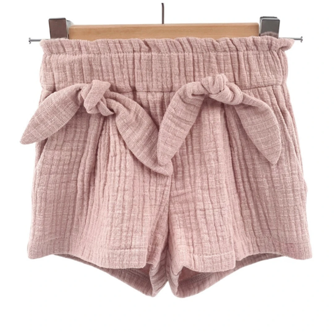 Pantaloni scurti pentru copii, din muselina, cu talie lata, Candy Pink 2-3 ani - 